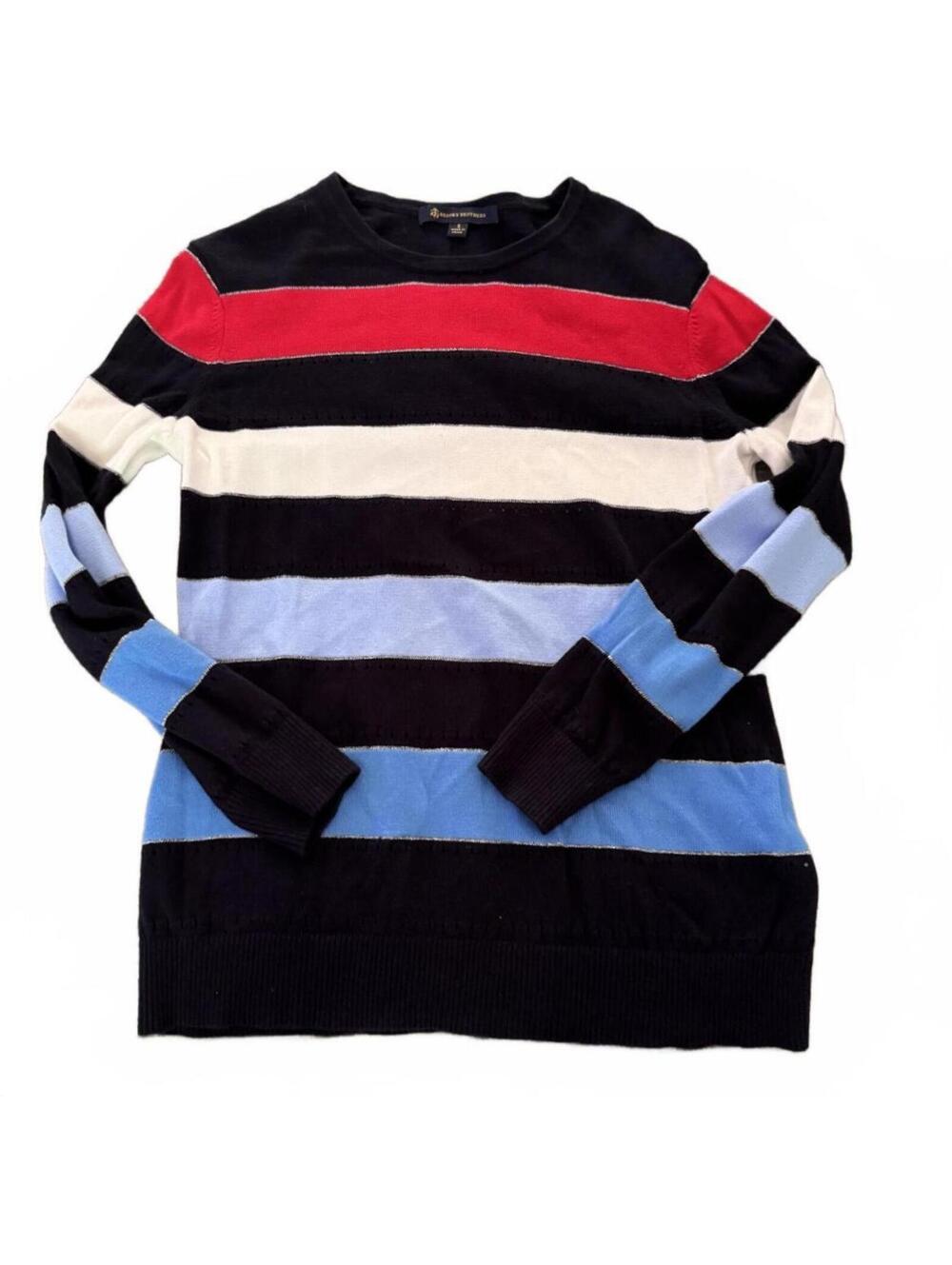 Brooks Brothers Red White Blue navy Striped Crewneck Womens Cotton Sweater Sz S